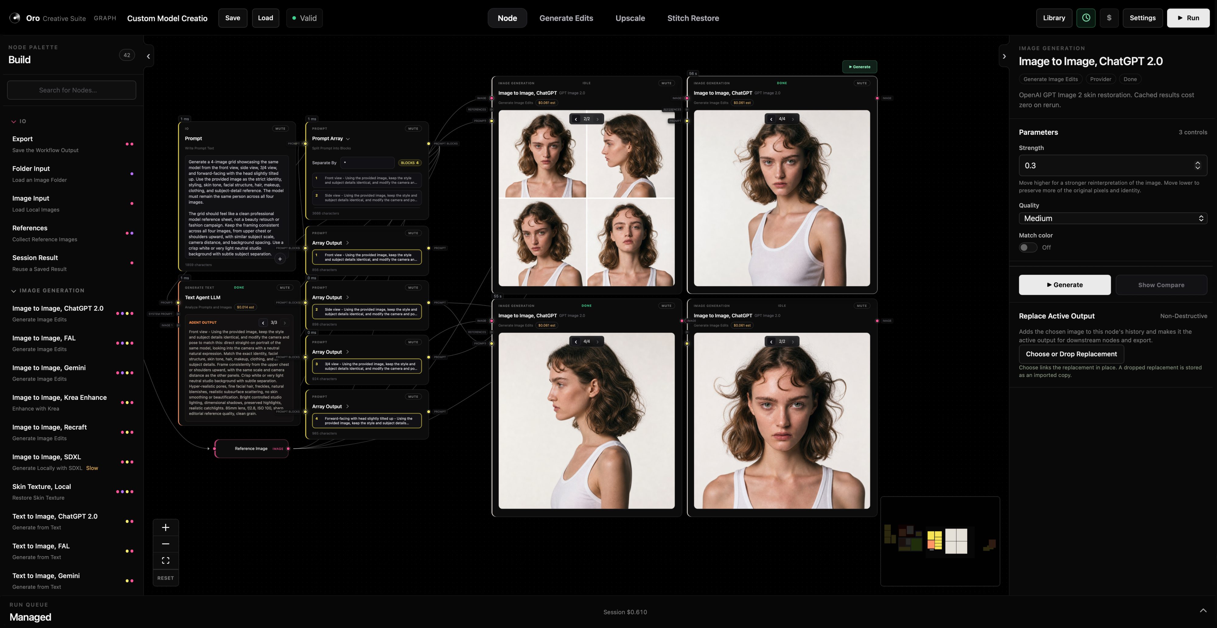 Oro, a local-first AI image editing environment built by Gabriel Moro, showing its workspace in use